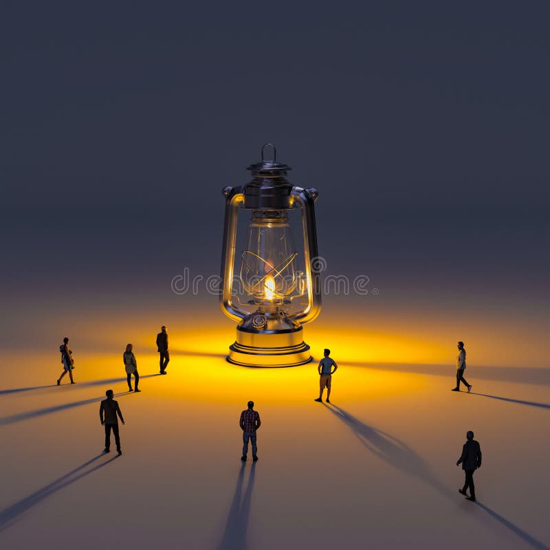 Lâmpada de querosene enorme com chama ilustração do vetor