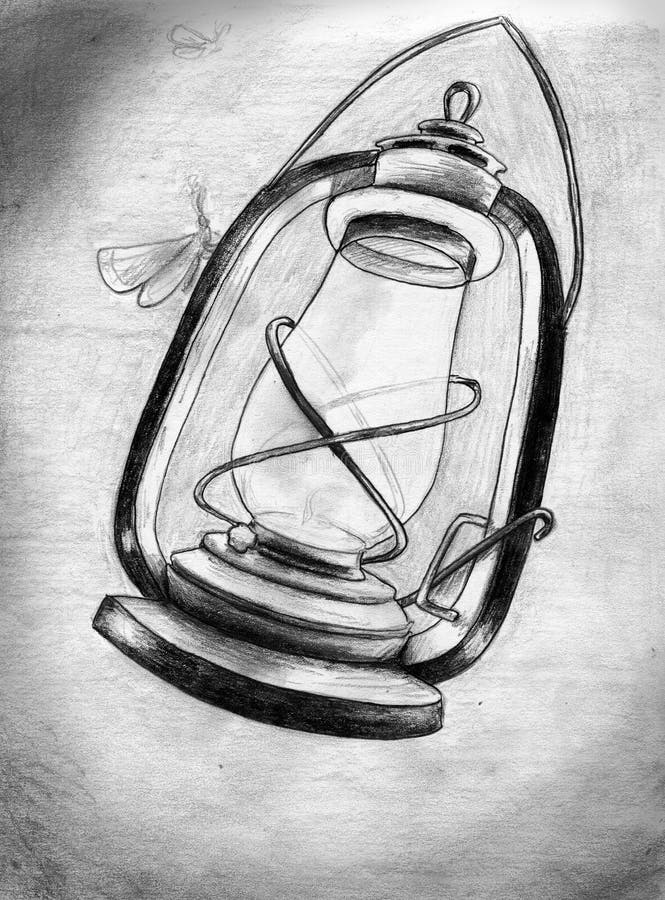 Lâmpada de querosene na noite ilustração do vetor