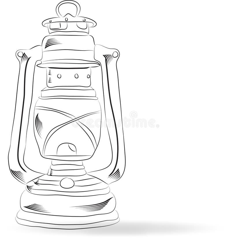 Lâmpada de querosene velha do esboço ilustração stock