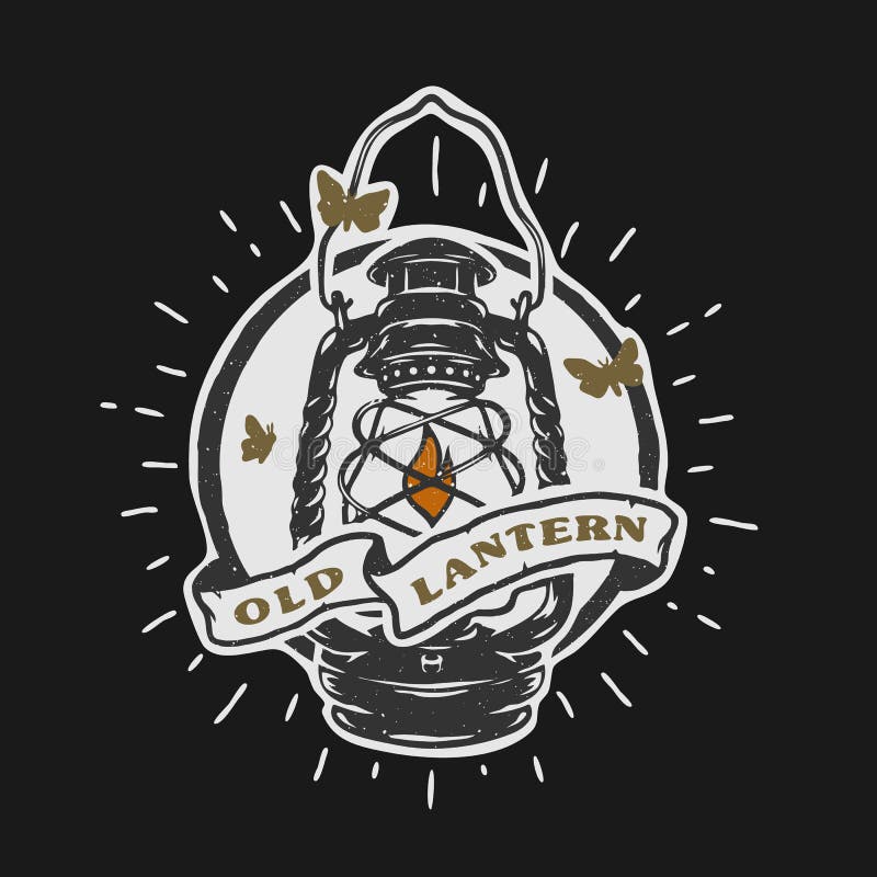 Lâmpada de querosene velha Emblema do vintage ilustração stock