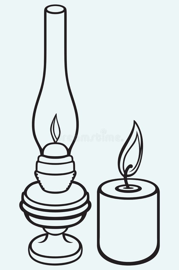 Lâmpada e vela de querosene ilustração stock