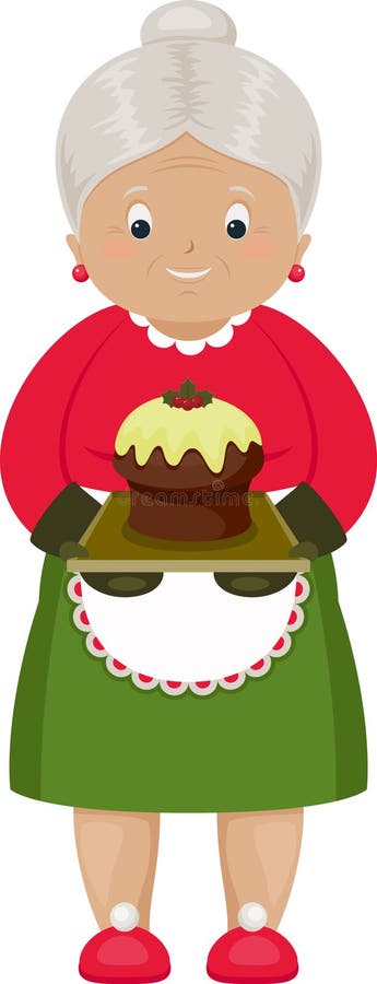 Lächelnde Großmutter mit gebackenem Weihnachtskuchen