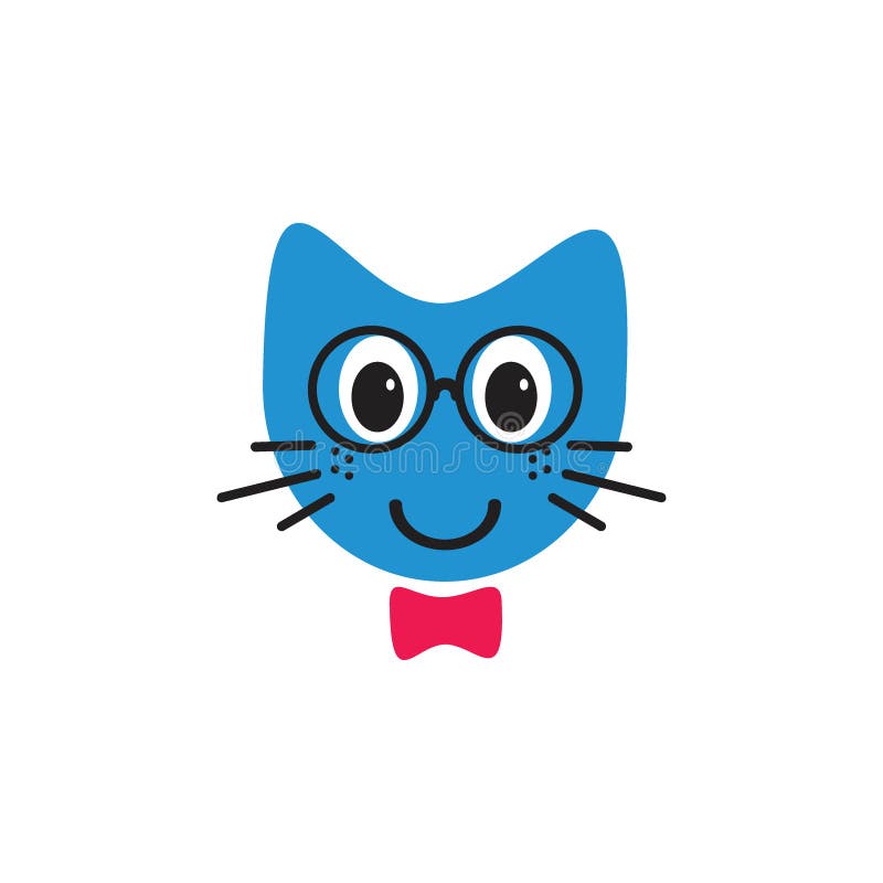 Lächelnde Katze mit Gläser Emoticonillustrations-Logokonzept stock abbildung Lächelnde Katze mit Gläser Emoticonillustrations-Logokonzept stock abbildung