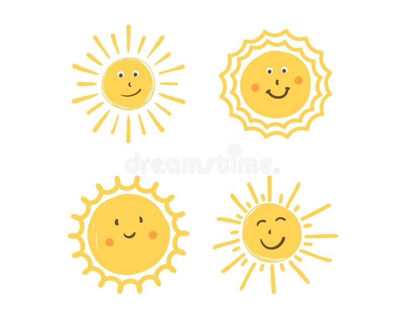 Cute handdrawn smiling suns on white background. Cute handdrawn smiling suns on white background