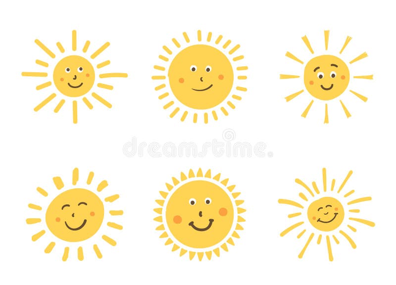 Cute handdrawn smiling suns on white background. Cute handdrawn smiling suns on white background