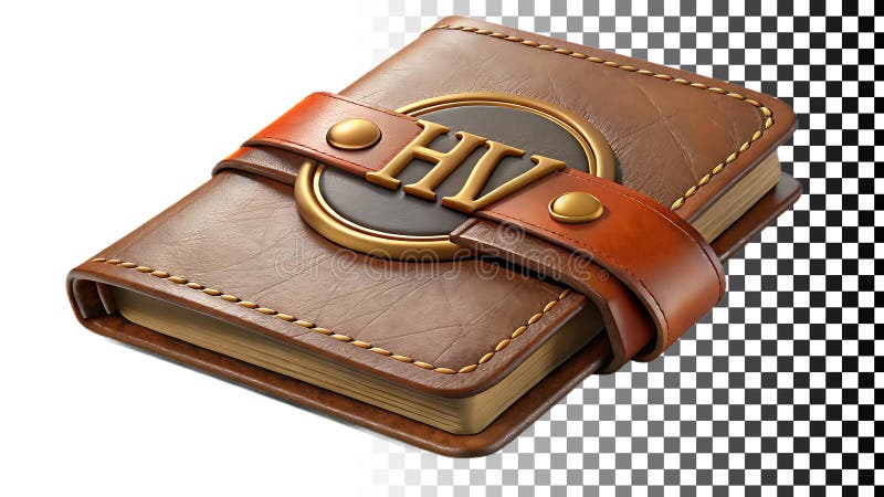 Läderplånbok med HV-initialer, underordnat modeplagg i klassiskt format, png transparent bild Generativ AI royaltyfri illustrationer
