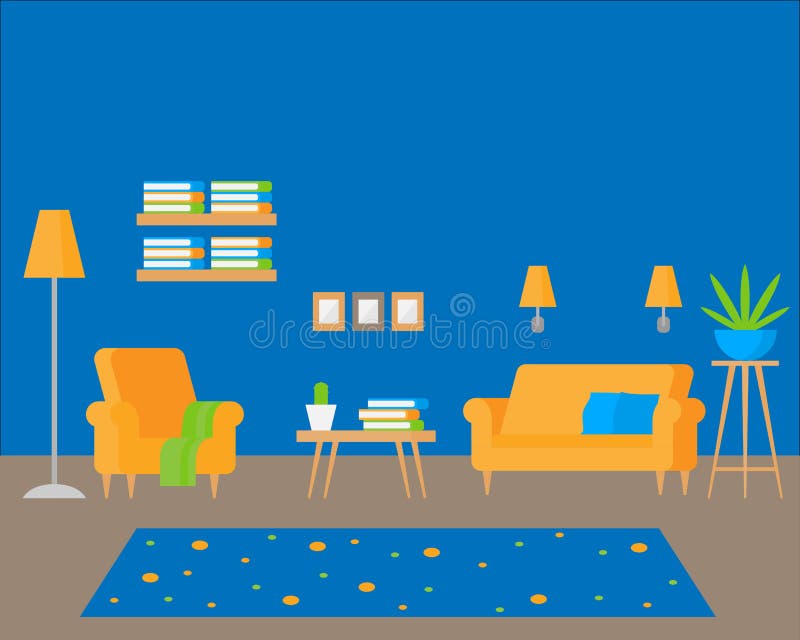 Lägenhetinre med hemtrevligt möblemang Modern design för huset, plan vardagsrum Inomhus garnering stock illustrationer Lägenhetinre med hemtrevligt möblemang Modern design för huset, plan vardagsrum Inomhus garnering stock illustrationer