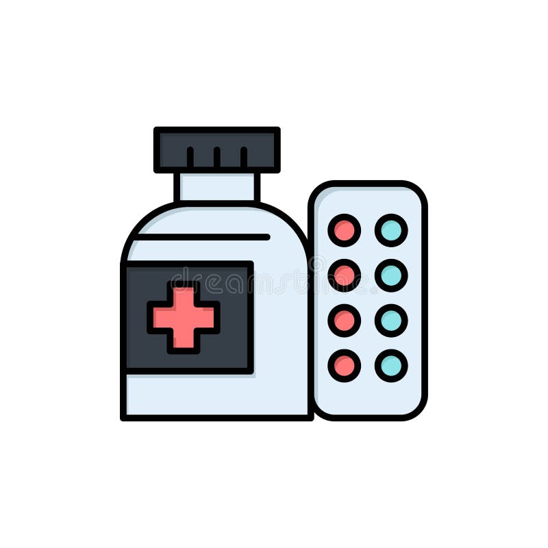 Läkarundersökning medicin, piller, plan färgsymbol för sjukhus Mall för vektorsymbolsbaner stock illustrationer Läkarundersökning medicin, piller, plan färgsymbol för sjukhus Mall för vektorsymbolsbaner stock illustrationer