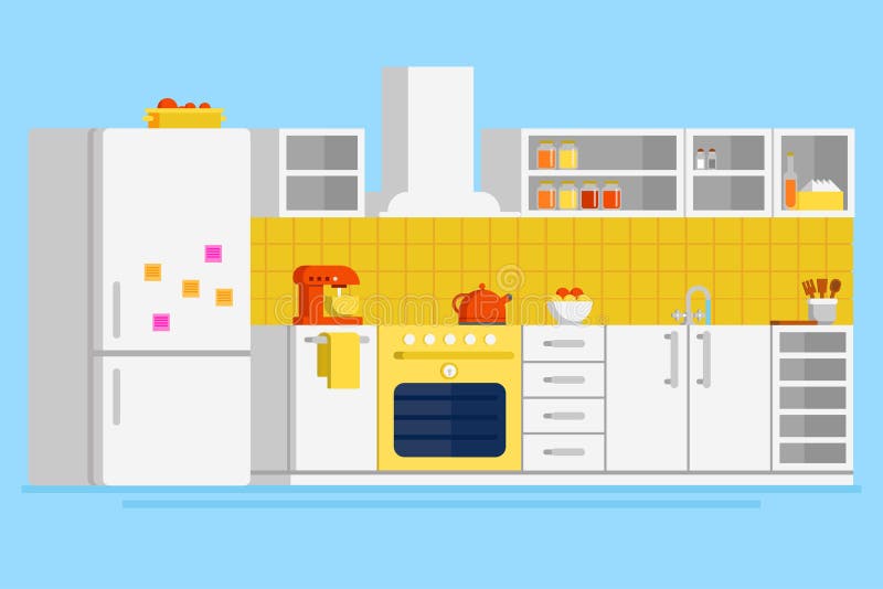 Lämplig modern illustration för design för köklägenhetvektor stock illustrationer Lämplig modern illustration för design för köklägenhetvektor stock illustrationer