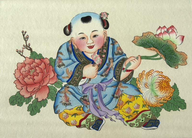 The traditional chinese peasant painting showing happiness and rich. The traditional chinese peasant painting showing happiness and rich.