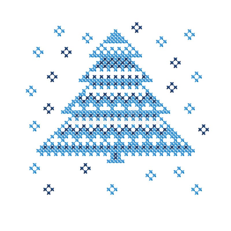 Peasant folk rustic motif of christmass tree cross stitch pattern. vector illustration of new year greetings card. Peasant folk rustic motif of christmass tree cross stitch pattern. vector illustration of new year greetings card