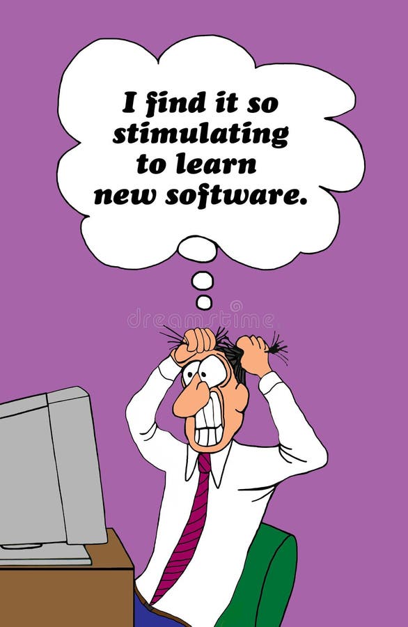 Business cartoon about the frustrations of learning new software. Business cartoon about the frustrations of learning new software.