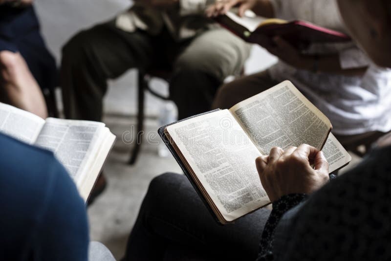 Group christianity people reading bible together. Group christianity people reading bible together