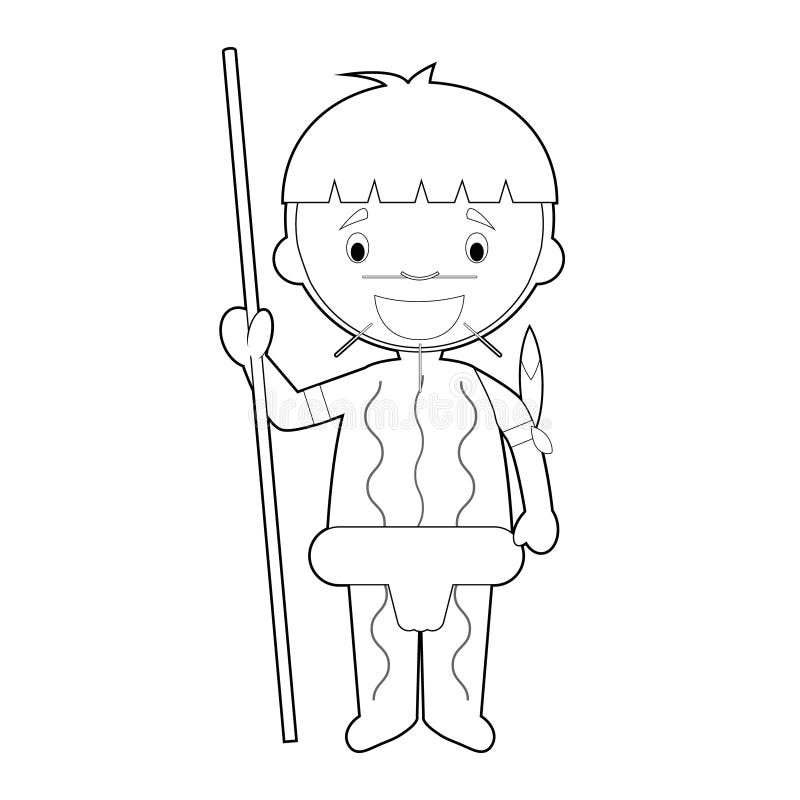 Lätt färga tecknad filmtecken från Venezuela som är iklädd den traditionella vägen som Yanomami en infödd stam ocks? vektor f?r c stock illustrationer Lätt färga tecknad filmtecken från Venezuela som är iklädd den traditionella vägen som Yanomami en infödd stam ocks? vektor f?r c stock illustrationer