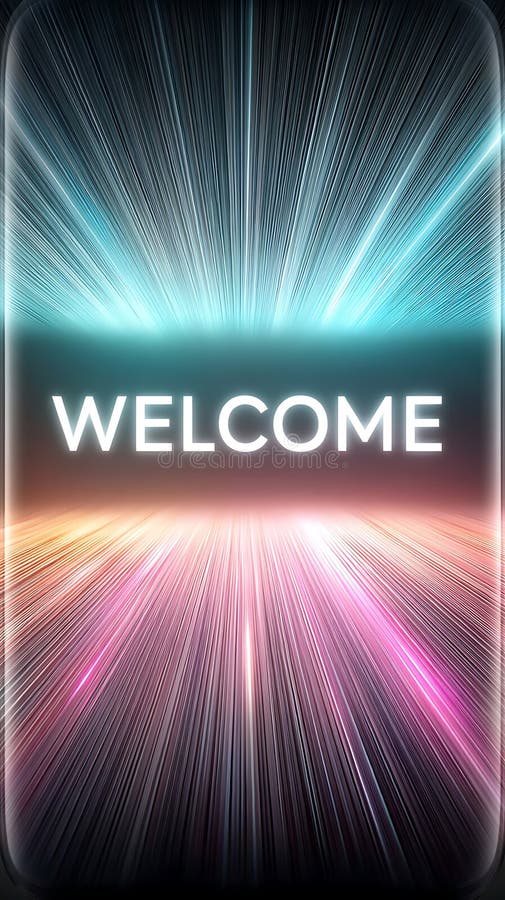 Lättfuturistisk design med ordet WELCOME i fetstil, vita bokstäver på stock illustrationer