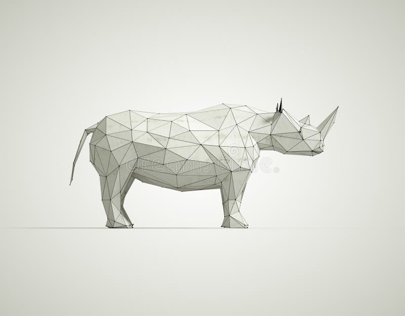 Låg poly rhino på vit bakgrund. kreativ och komplex uppfattning Detta är en 3d-renderingsillustration
