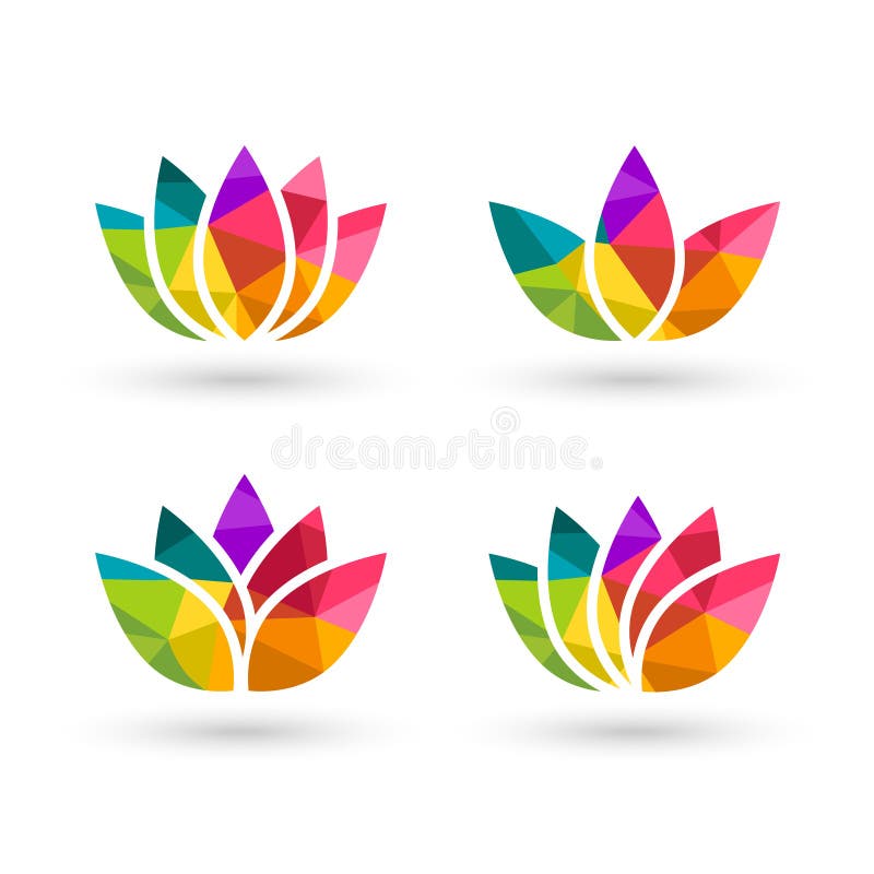 Låg poly uppsättning för symbol för lotusblommablomma royaltyfri illustrationer Låg poly uppsättning för symbol för lotusblommablomma royaltyfri illustrationer