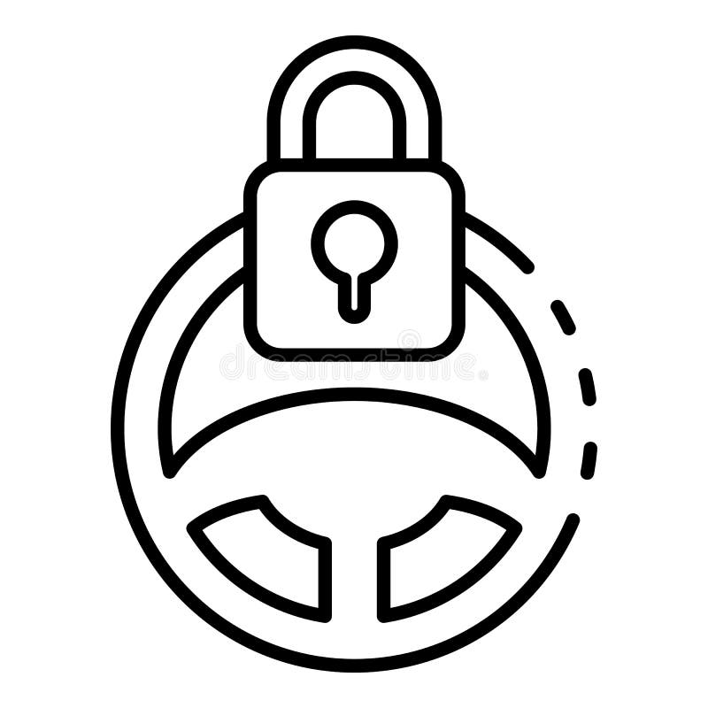 Låst symbol för bilstyrninghjul, översiktsstil. Låst symbol för bilstyrninghjul För bilstyrning för översikt låst symbol för vektor för hjul för rengöringsdukdesign som isoleras på vit bakgrund