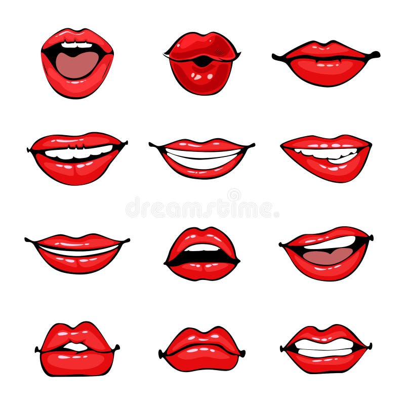 Lèvres femelles comiques réglées Illustration colorée de vecteur dans style comique d'art de bruit le rétro illustration de vecteur Lèvres femelles comiques réglées Illustration colorée de vecteur dans style comique d'art de bruit le rétro illustration de vecteur