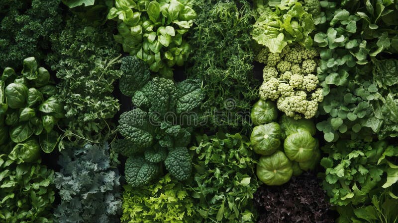 Légumes verts frais et verts verdoyants créant un arrière-plan dynamique illustration de vecteur