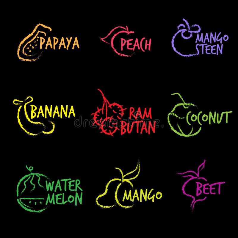 Línea blanca de la mano del vector del logotipo de los símbolos de la fruta libre illustration Línea blanca de la mano del vector del logotipo de los símbolos de la fruta libre illustration