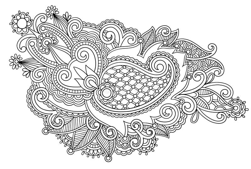 Línea blanco y negro flor adornada del drenaje de la mano del arte stock de ilustración Línea blanco y negro flor adornada del drenaje de la mano del arte stock de ilustración