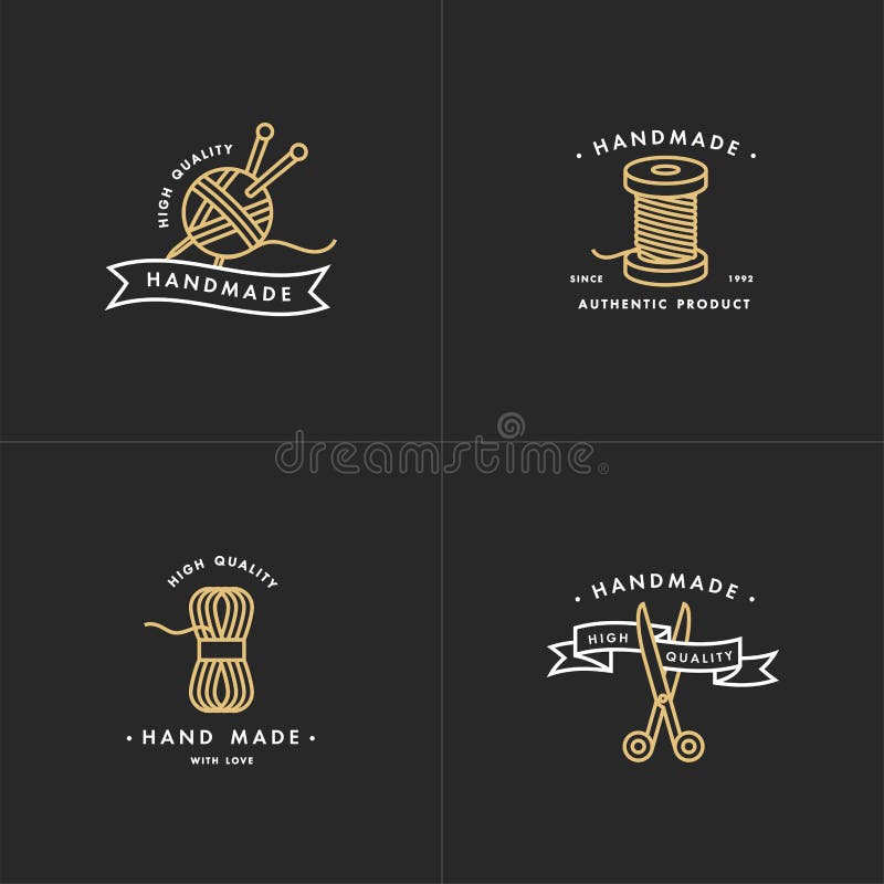 Línea colorida hecha a mano logotipos fijados Insignias lineares hechas a mano o etiquetas hechas a mano del esquema libre illustration Línea colorida hecha a mano logotipos fijados Insignias lineares hechas a mano o etiquetas hechas a mano del esquema libre illustration