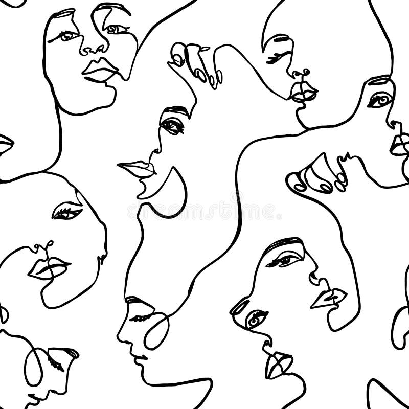 LÃnea continua cara mujer sin problemas - Vector sin fondo de la moda Retrato Femenino una lÃnea libre illustration