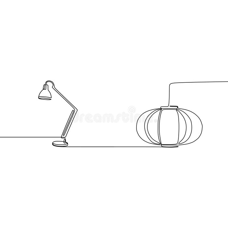 Línea continua ejemplo eléctrico de la lámpara de la calabaza y de la lámpara de estudiante del vector del diseño de la luz del s libre illustration