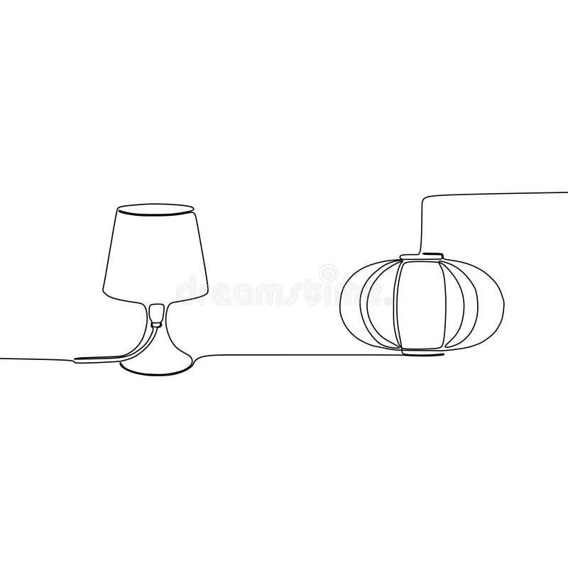 Línea continua ejemplo eléctrico de la lámpara de la cama y de la lámpara de la calabaza del vector del diseño de la luz del sist ilustración del vector