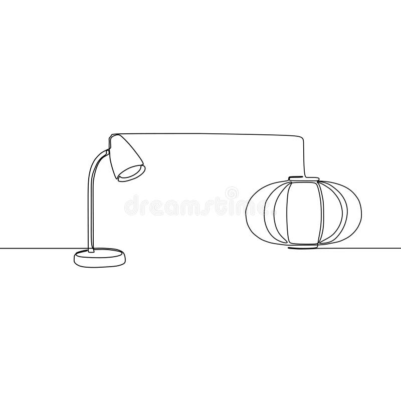 Línea continua ejemplo eléctrico de la lámpara de estudiante y de la lámpara de la calabaza del vector del diseño de la luz del s stock de ilustración
