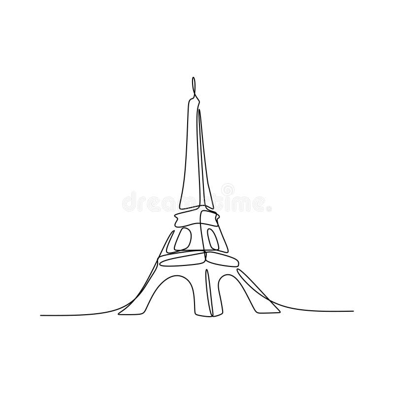 Línea continua solo dibujo del ejemplo exhausto del vector de la mano de la torre Eiffel de París del arte aislado en el fondo bl stock de ilustración