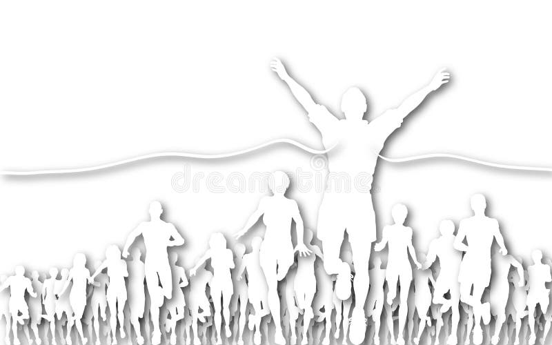 Cutout illustration of a man winning a race. Cutout illustration of a man winning a race