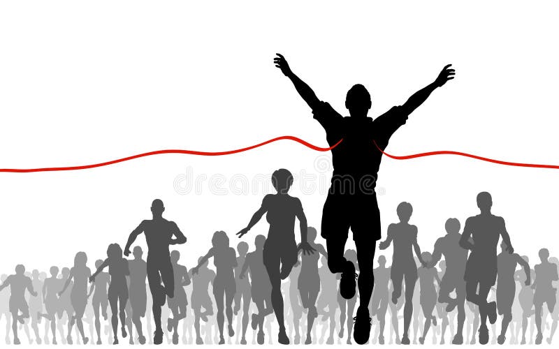 Editable vector illustration of a man winning a race. Editable vector illustration of a man winning a race