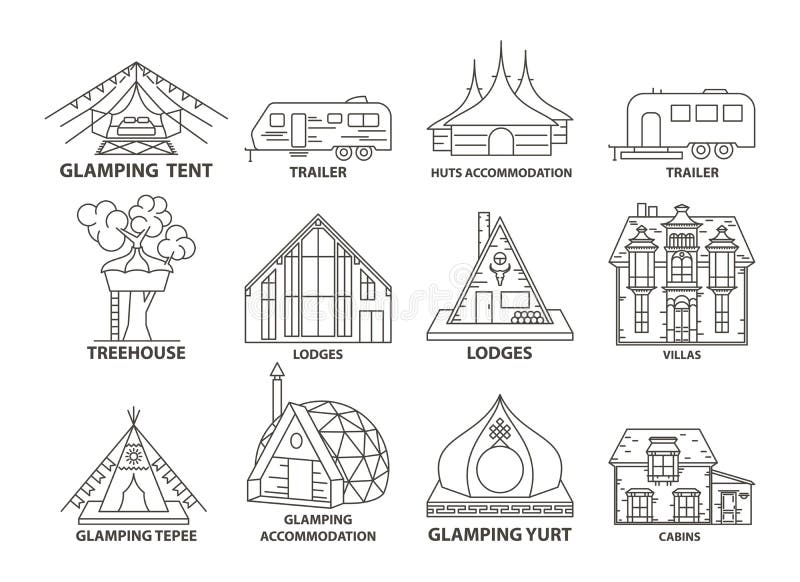 Línea de alojamiento de Glamping icono ilustración del vector Línea de alojamiento de Glamping icono ilustración del vector
