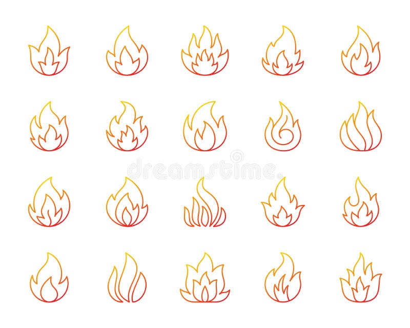 Línea de color simple del fuego sistema del vector de los iconos stock de ilustración