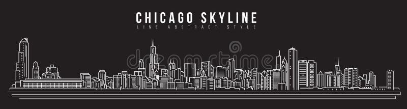 Línea de fachada del paisaje urbano diseño del ejemplo del vector del arte - horizonte de Chicago