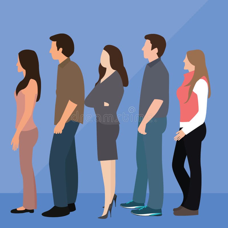 Línea de la cola de la mujer del hombre del grupo de personas que se coloca que espera ilustración del vector Línea de la cola de la mujer del hombre del grupo de personas que se coloca que espera ilustración del vector