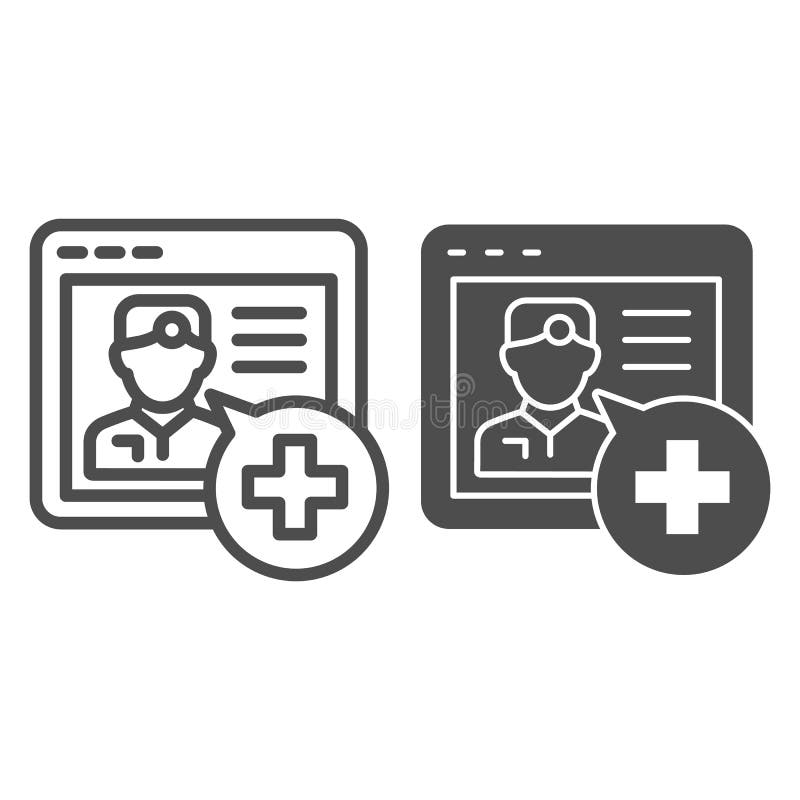 Línea de la consulta médica e icono en línea del glyph Ejemplo del vector de la ayuda médica aislado en blanco Doctor en línea libre illustration Línea de la consulta médica e icono en línea del glyph Ejemplo del vector de la ayuda médica aislado en blanco Doctor en línea libre illustration