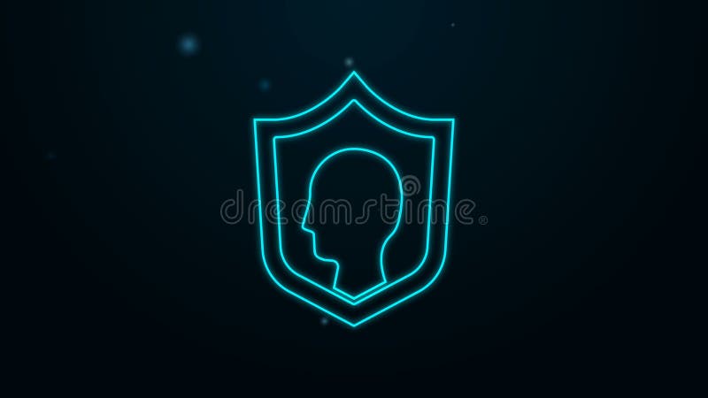 Línea de neón brillante Seguro de vida con icono de escudo aislado en fondo negro Seguridad, seguridad, protección, protección