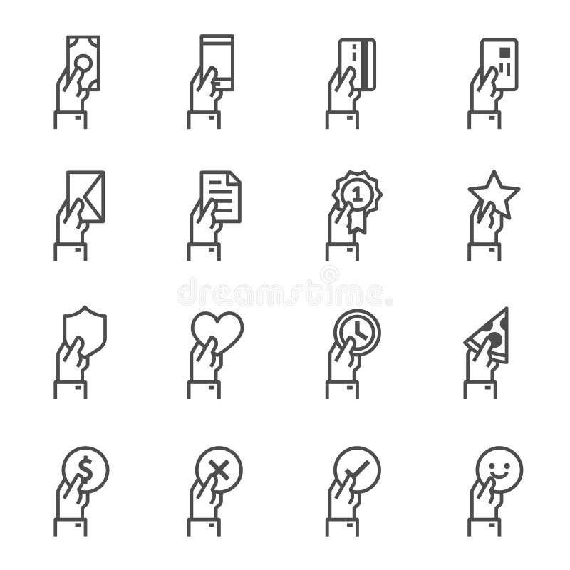 Línea de ofrecimiento sistema de la mano del icono Incluyó los iconos como dan efectivo, tarjeta de crédito, móvil, documento, so ilustración del vector Línea de ofrecimiento sistema de la mano del icono Incluyó los iconos como dan efectivo, tarjeta de crédito, móvil, documento, so ilustración del vector