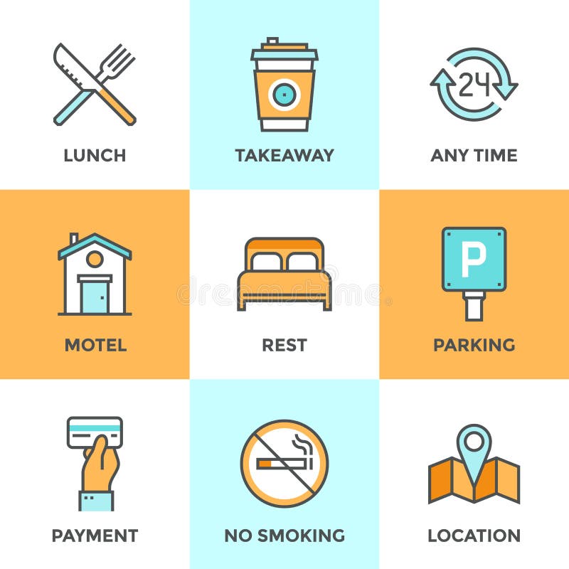 Línea de servicios del motel iconos fijados libre illustration Línea de servicios del motel iconos fijados libre illustration