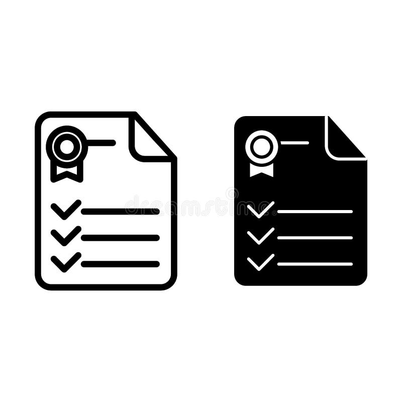 Línea del certificado e icono del glyph Ejemplo del vector del documento del diploma aislado en blanco Diseño del estilo del esqu stock de ilustración Línea del certificado e icono del glyph Ejemplo del vector del documento del diploma aislado en blanco Diseño del estilo del esqu stock de ilustración