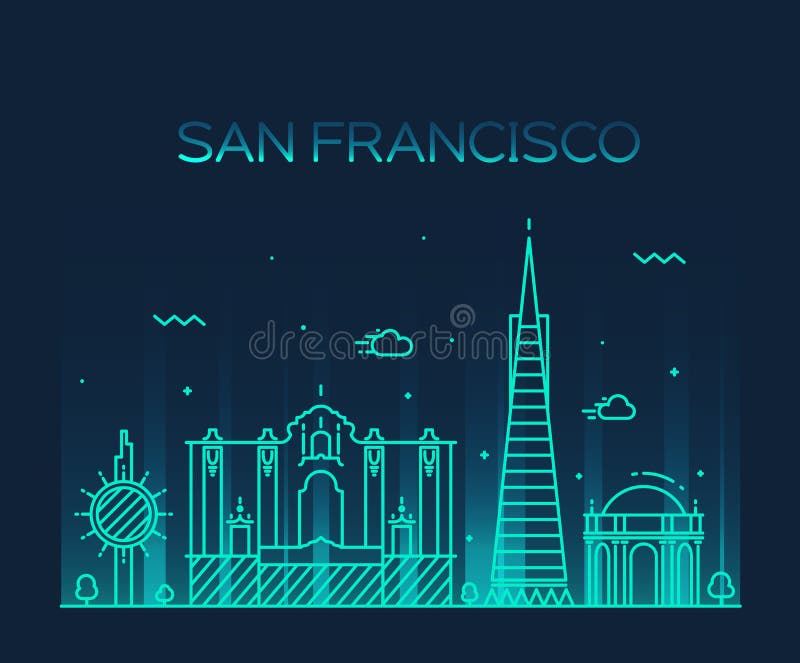 Línea estilo del vector de San Francisco City Trendy del arte libre illustration Línea estilo del vector de San Francisco City Trendy del arte libre illustration