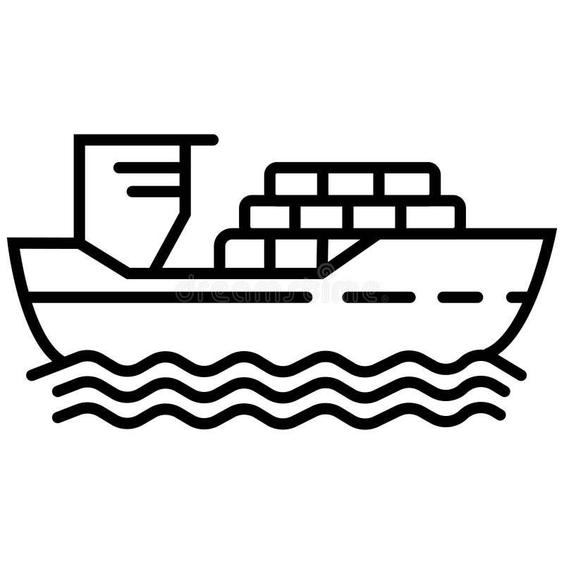 Línea fina buque de carga con la sombra concepto de emblema del puerto, voy ilustración del vector Línea fina buque de carga con la sombra concepto de emblema del puerto, voy ilustración del vector