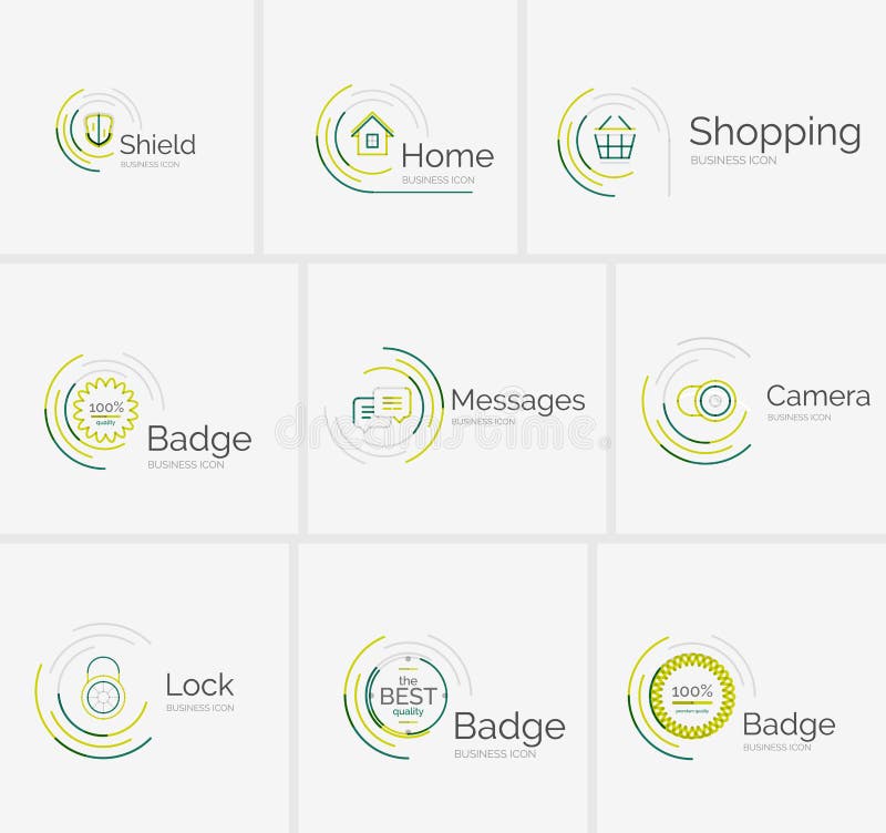 Línea fina colección aseada del logotipo del diseño stock de ilustración Línea fina colección aseada del logotipo del diseño stock de ilustración