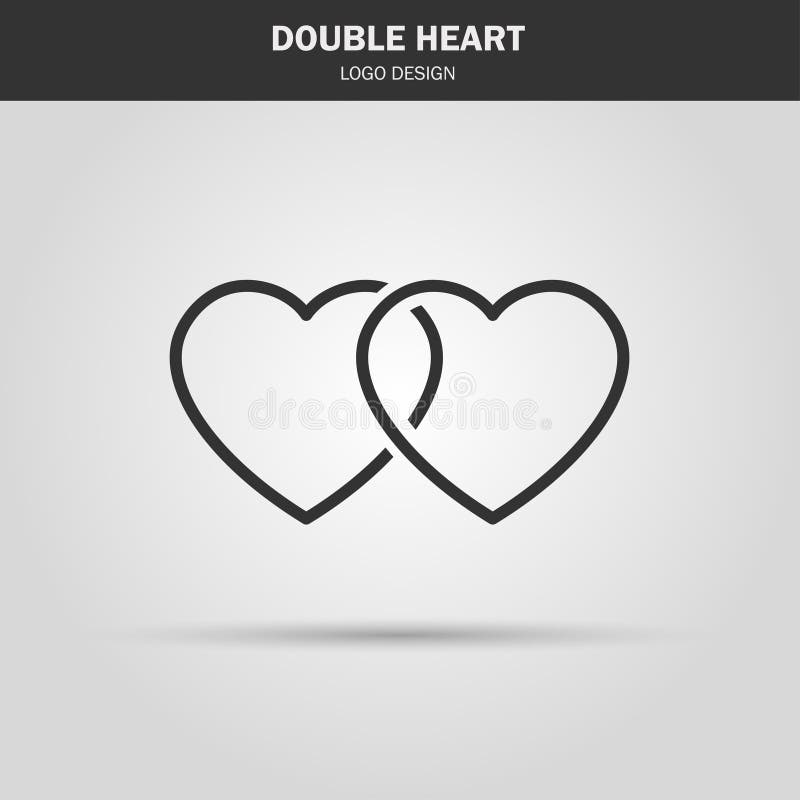 Línea fina icono logotipo doble del corazón Símbolo del amor uso en decoratio
