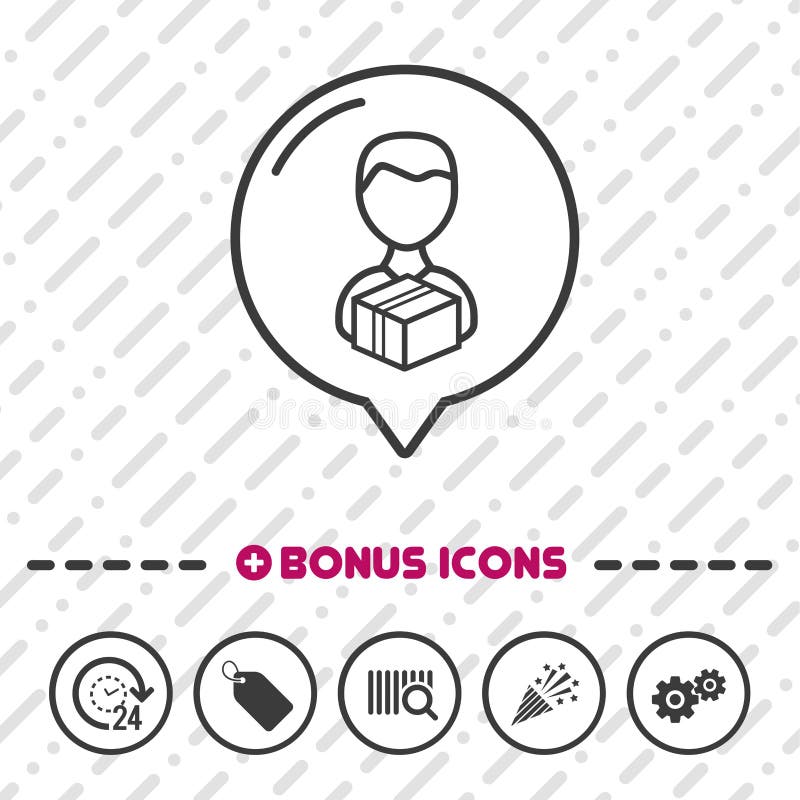 Línea fina iconos del icono del hombre de entrega de la prima Vector Eps10 stock de ilustración Línea fina iconos del icono del hombre de entrega de la prima Vector Eps10 stock de ilustración