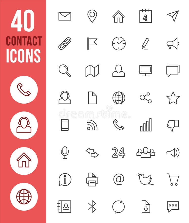 Línea fina iconos del medios vector social y símbolos del contacto ilustración del vector Línea fina iconos del medios vector social y símbolos del contacto ilustración del vector