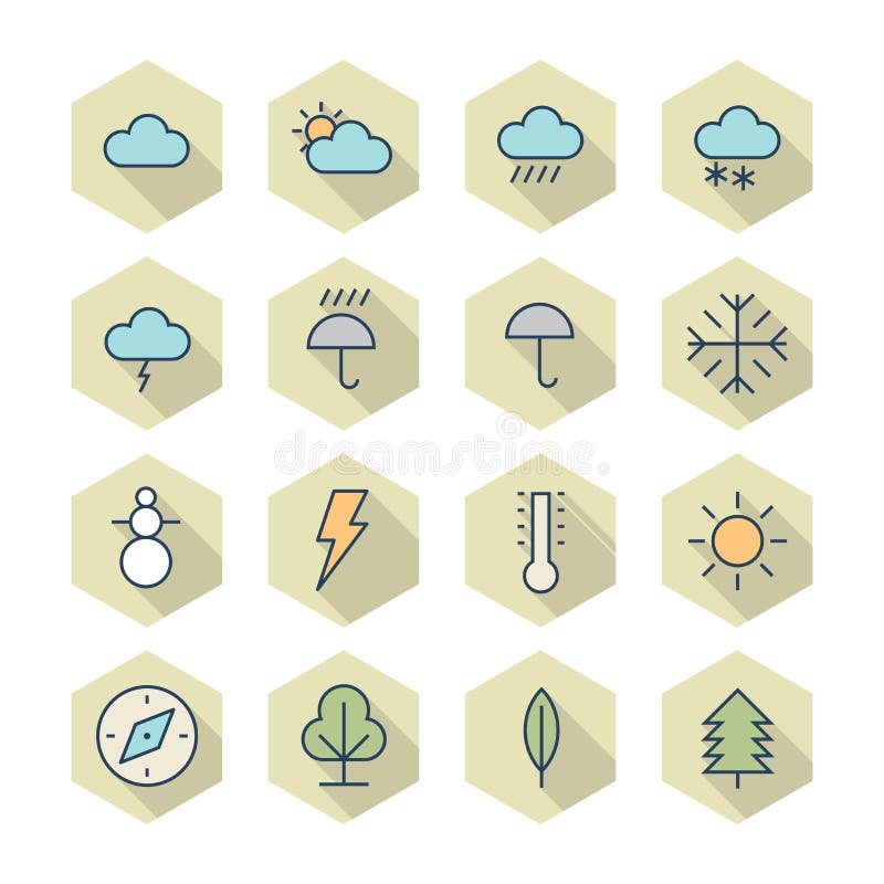 Línea fina iconos para el tiempo y la naturaleza stock de ilustración Línea fina iconos para el tiempo y la naturaleza stock de ilustración
